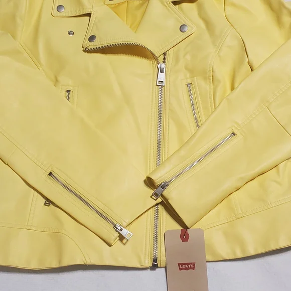 Levi's Women's Bright Yellow Moto Faux Leather Jacket. Sz XL - Picture 9 of 9